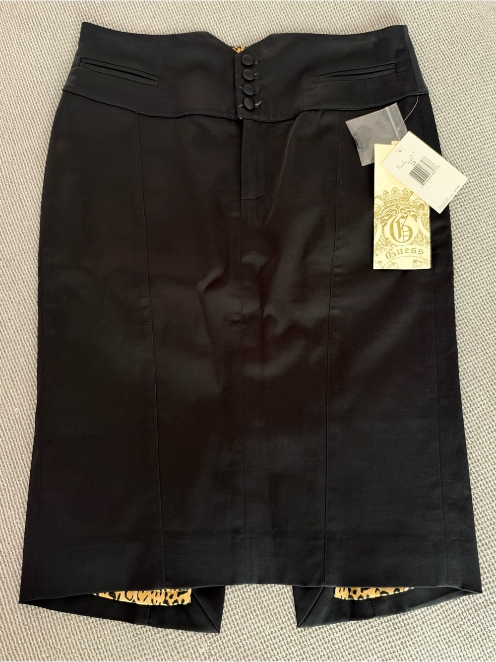 NWT Vintage GUESS Pencil Skirt - Size 24 - Black Leopard Lined